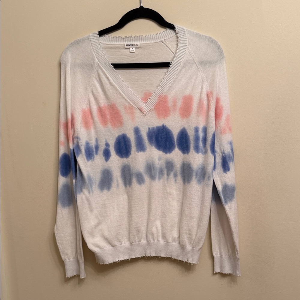 Minnie Rose Pink and Blue Tie-Dye V-Neck Sweater